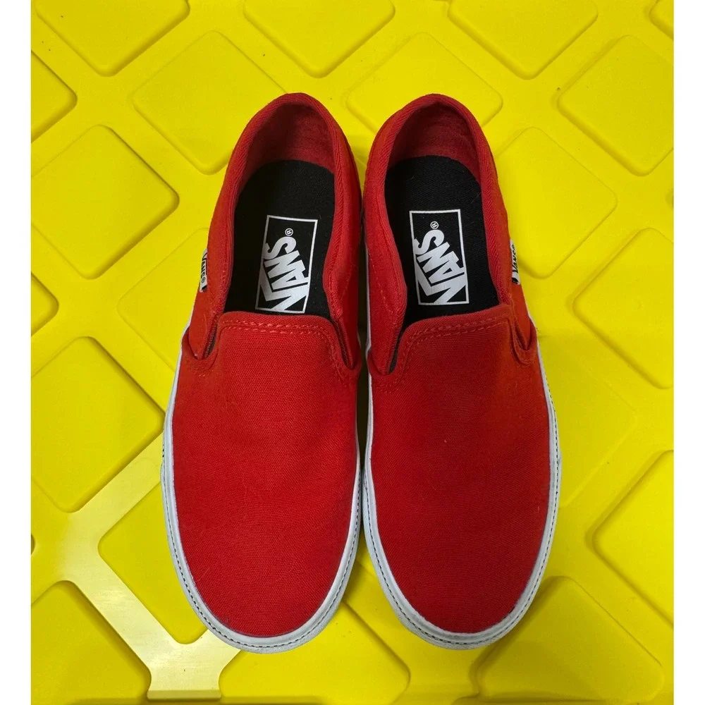 Vans Classic Slip-On Red Canvas Sneakers Women Size 5 Checkered Foxing Stripe